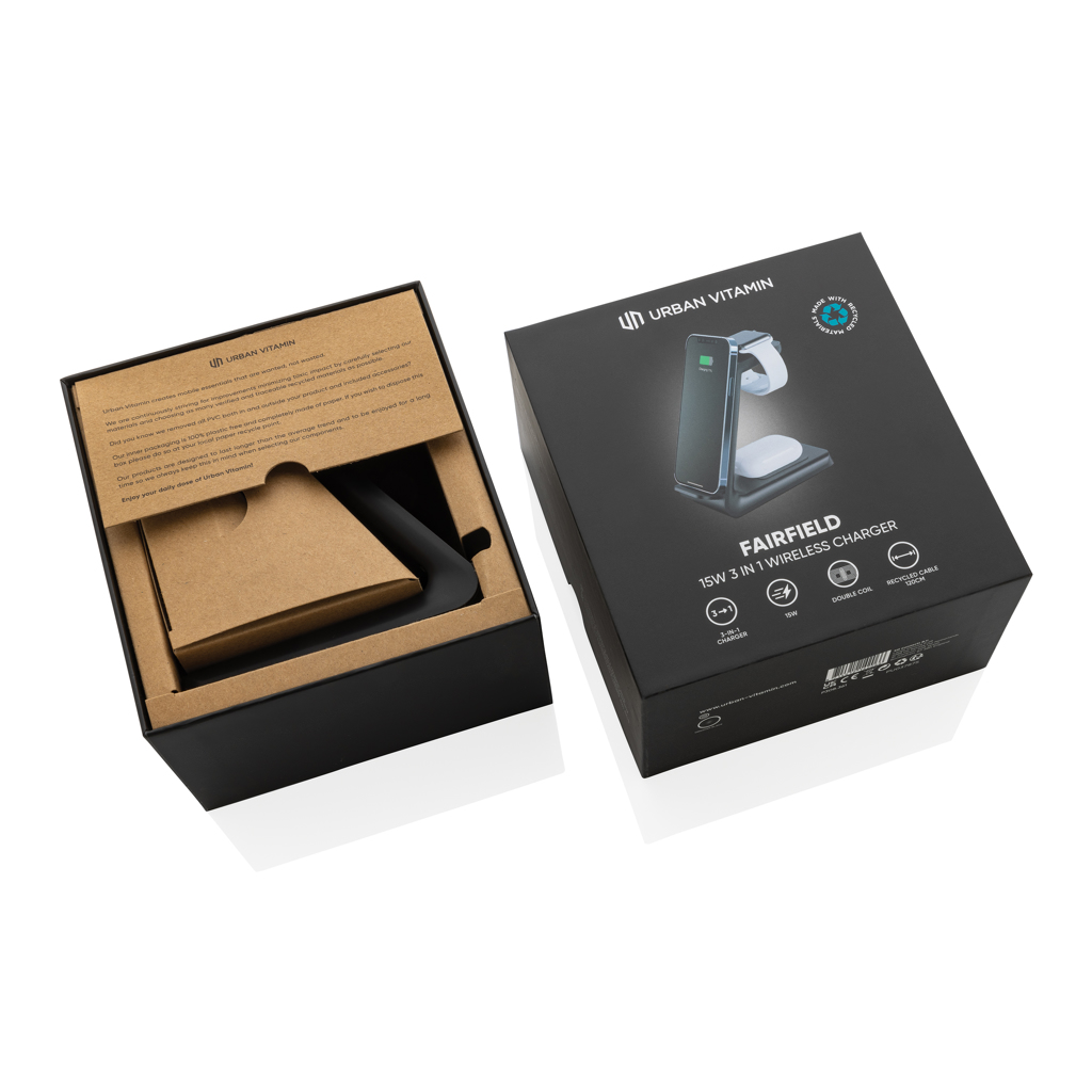 Urban Vitamin Fairfield 3-in-1 Wireless Charger aus recyceltem ABS