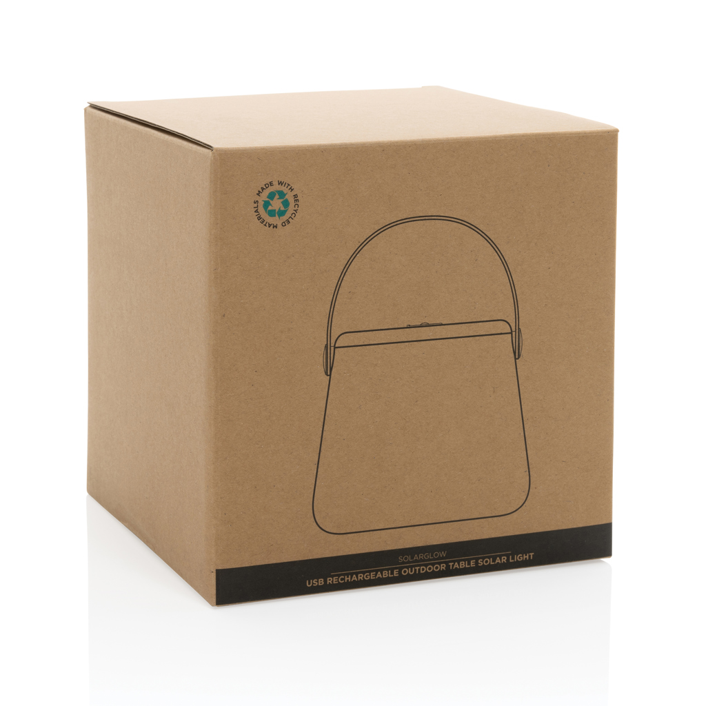 SolarGlow LED-Solartischleuchte aus RCS-recyceltem Kunststoff mit USB-C, bedruckbar