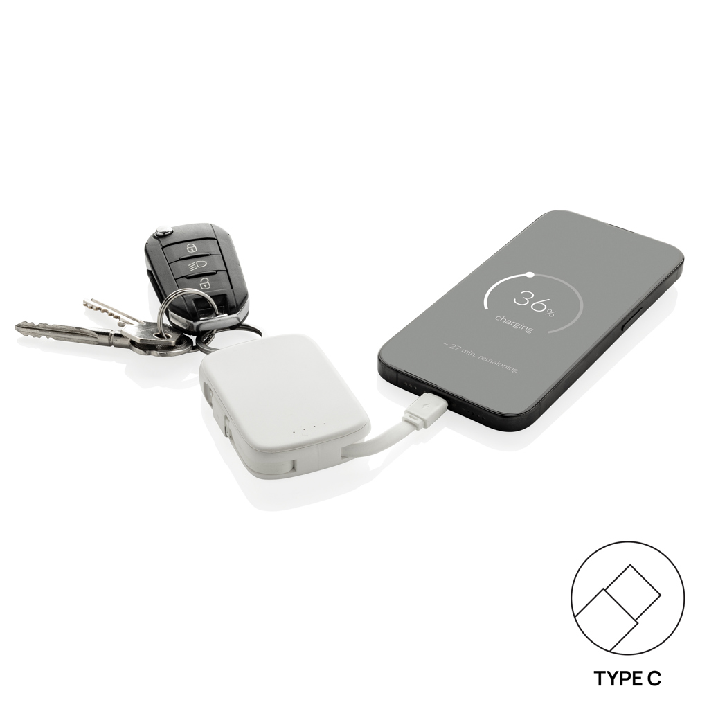 XD Collection Nexo Schlüsselanhänger-Powerbank 2.000 mAh mit Lightning- und USB-C-Kabel – bedruckbar
