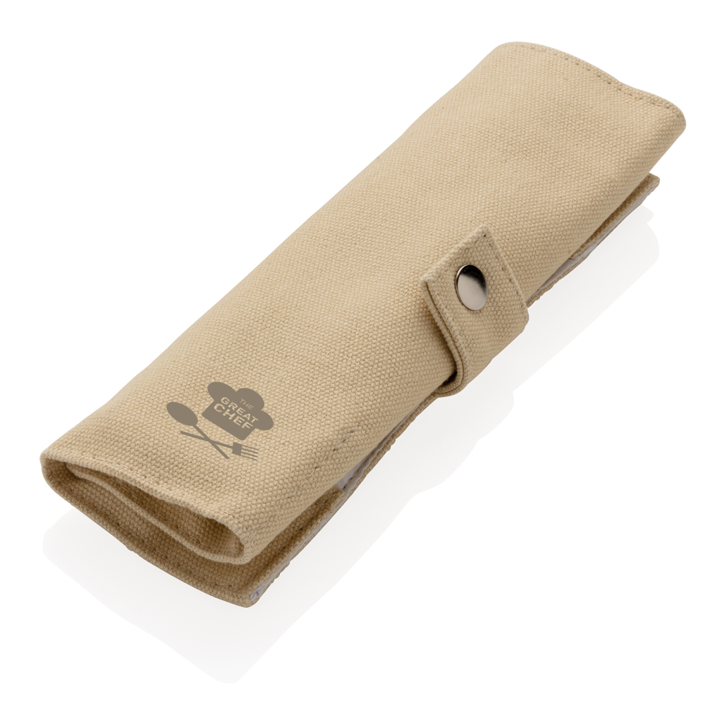 XD Collection Bambus Reisebesteck-Set 5-teilig mit Canvas-Tasche, bedruckbar