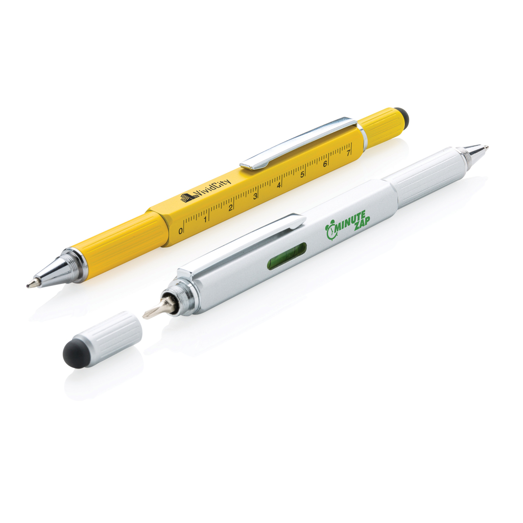 XD Collection 5-in-1 Aluminium Tool-Stift mit Wasserwaage, Skala, Schraubendreher und Stylus