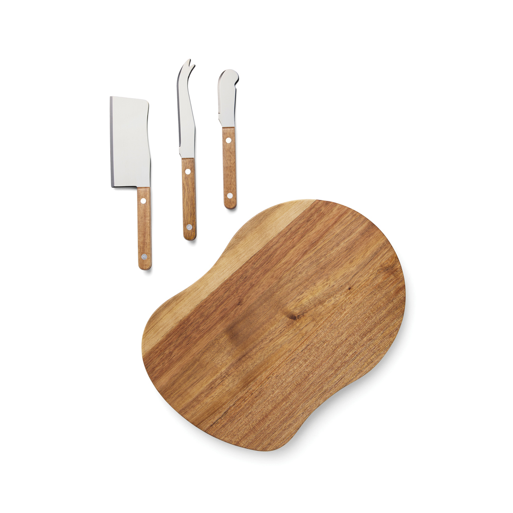 VINGA Veia Käse-Set aus Akazienholz mit drei Edelstahl-Käsemessern, mit Logo-Gravur VINGA Veia Käse-Set aus Akazienholz mit drei Edelstahl-Käsemessern, mit Logo-Gravur