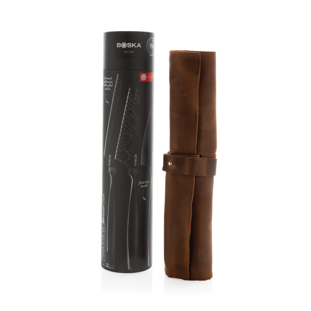 BOSKA Monaco+ Black Käsemesserset aus Edelstahl mit Lederhülle, mit Logo veredelbar