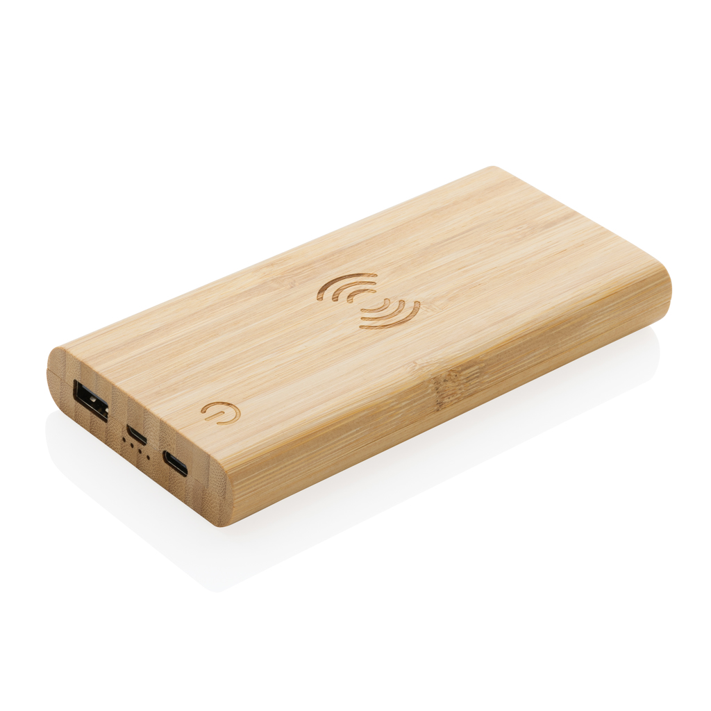 Bambus-Powerbank 8000mAh mit Wireless Charging – Stilvolles Eventgeschenk mit Logo