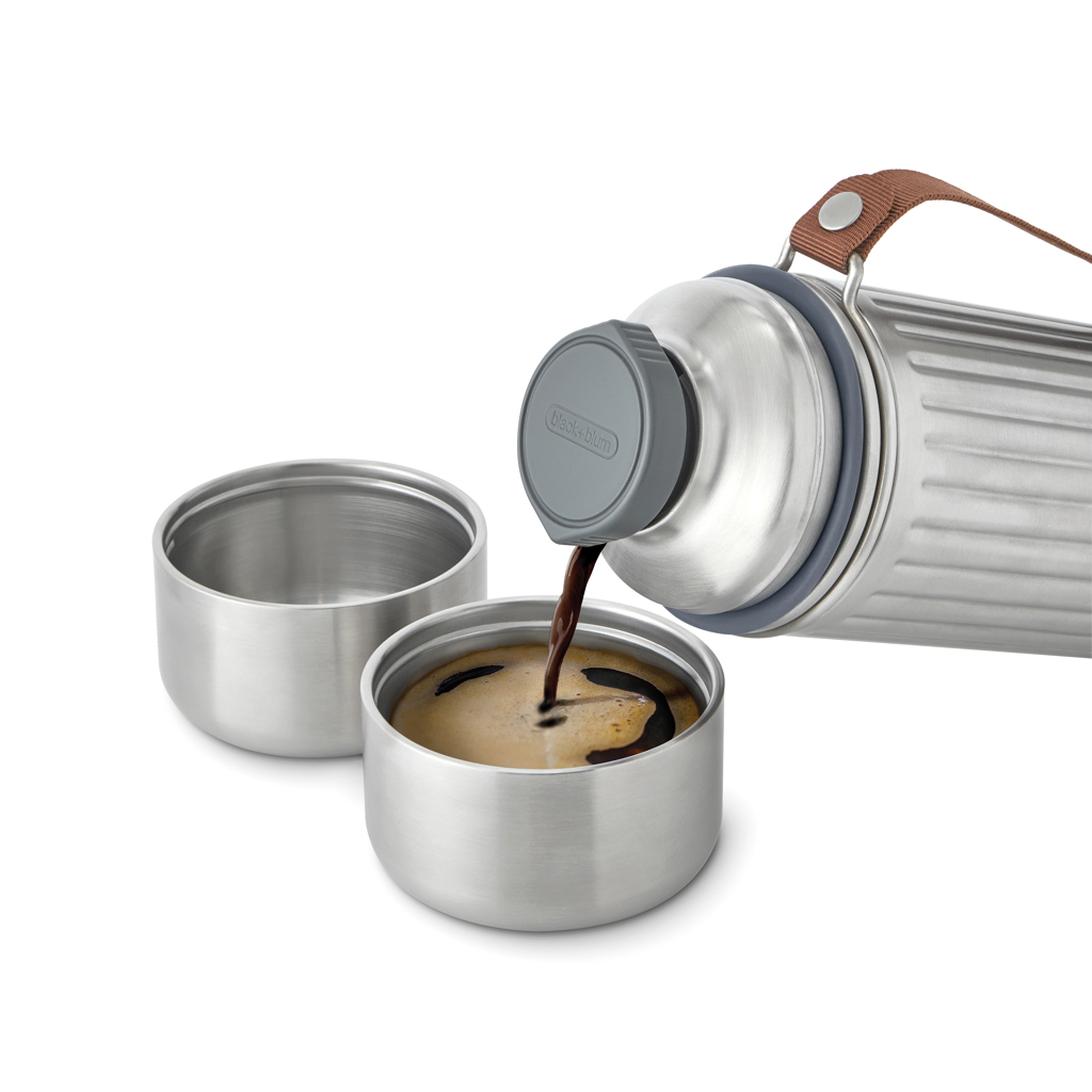 Black+Blum Explorer Flasche Duo 1L Edelstahl Vakuum mit 2 Bechern – mit Logo veredelbar