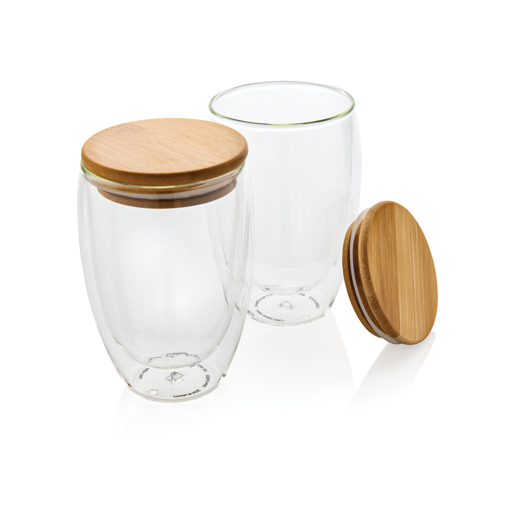 XD Collection Borosilikatglas-Set 350 ml mit Bambusdeckel, bedruckbar XD Collection Borosilikatglas-Set 350 ml mit Bambusdeckel, bedruckbar