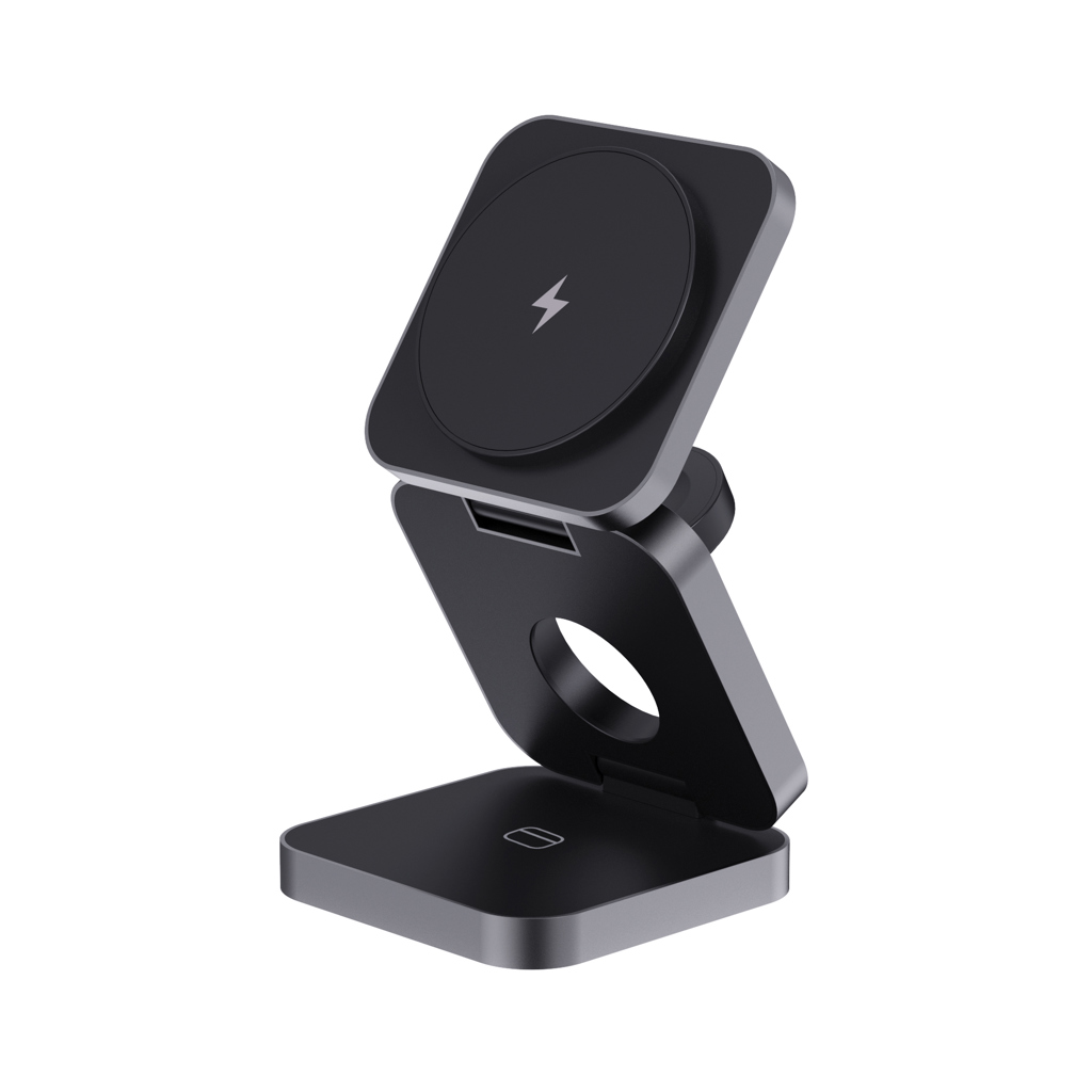 Terra faltbares 3-in-1 Wireless Charger 15W aus recyceltem RCS-Aluminium und RCS-ABS