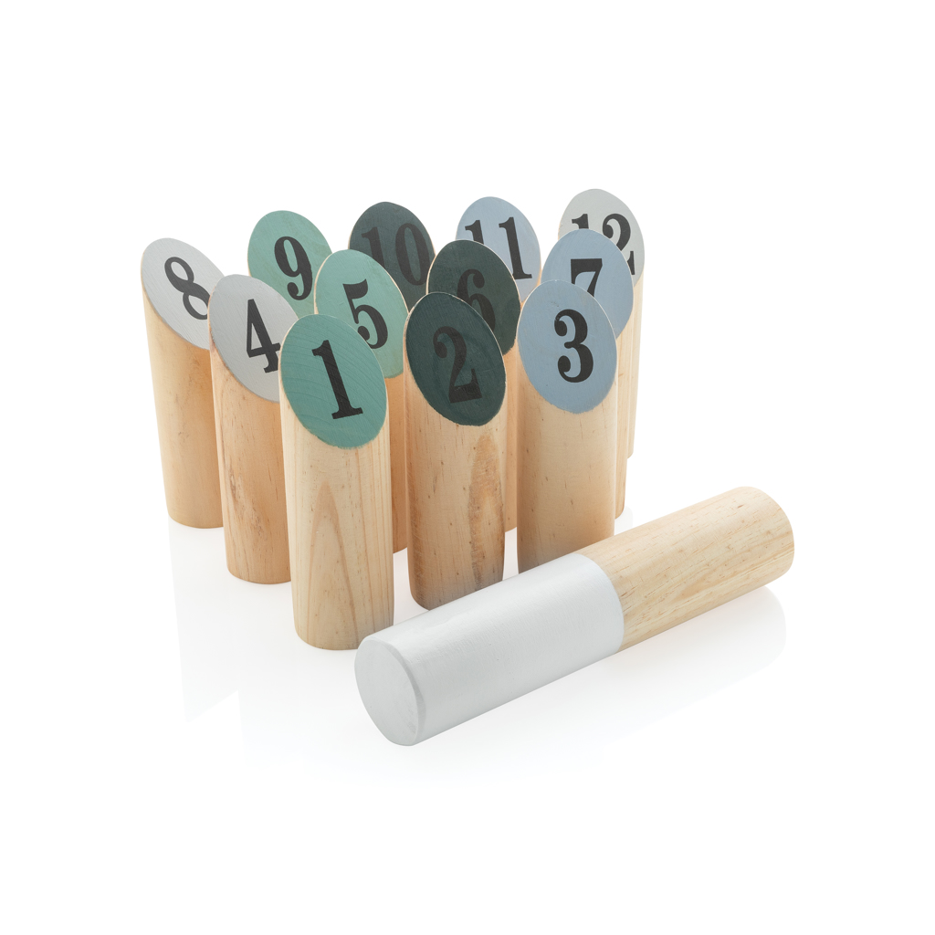 Wurfspiel aus Holz mit 12 Pins im Baumwollbeutel — XD Collection
