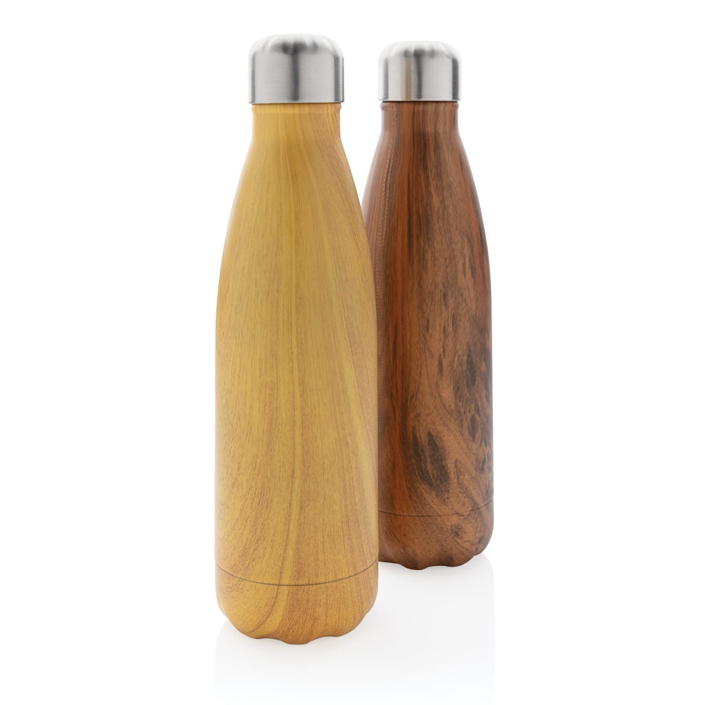 XD Collection Edelstahl-Trinkflasche 500ml mit Holzoptik, vakuumisoliert
