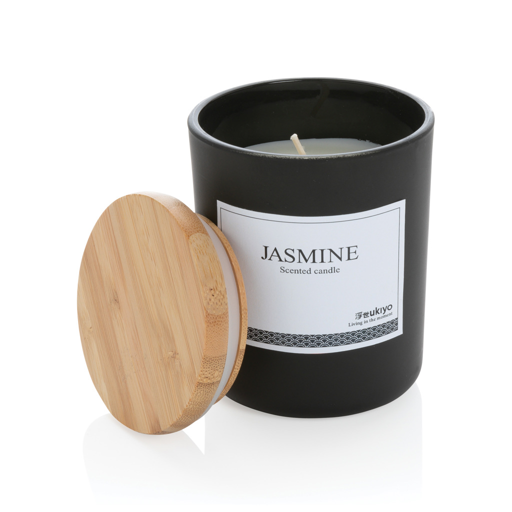 Ukiyo Deluxe Duftkerze mit Bambusdeckel, Jasmin im Glas