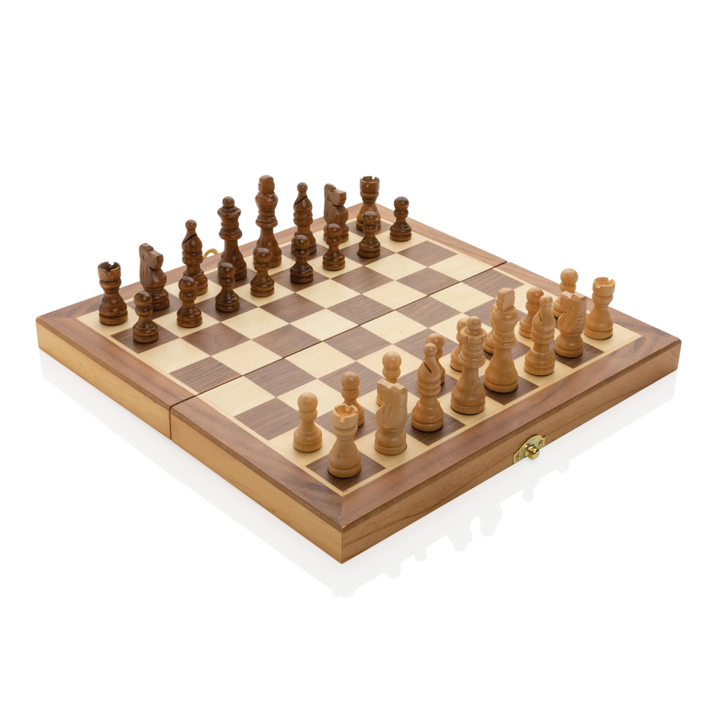 XD Collection Faltbares Schachspiel aus FSC®-Holz – mit Logo bedruckbar