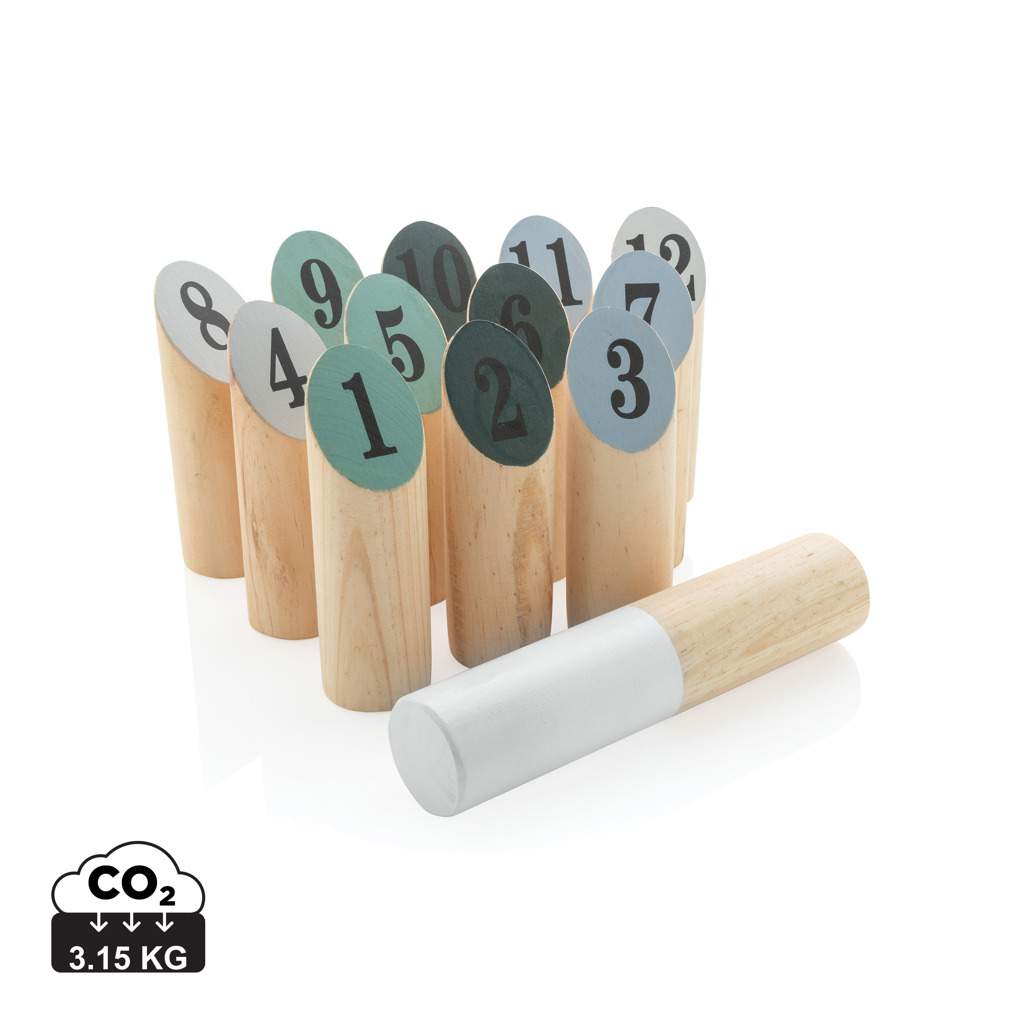 Wurfspiel aus Holz mit 12 Pins im Baumwollbeutel — XD Collection
