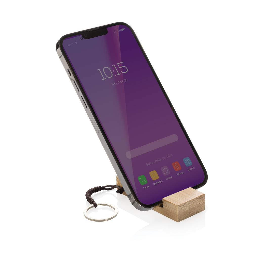 Standkey FSC Bambus-Schlüsselanhänger Telefonständer – Ideales Event-Werbegeschenk mit Logo