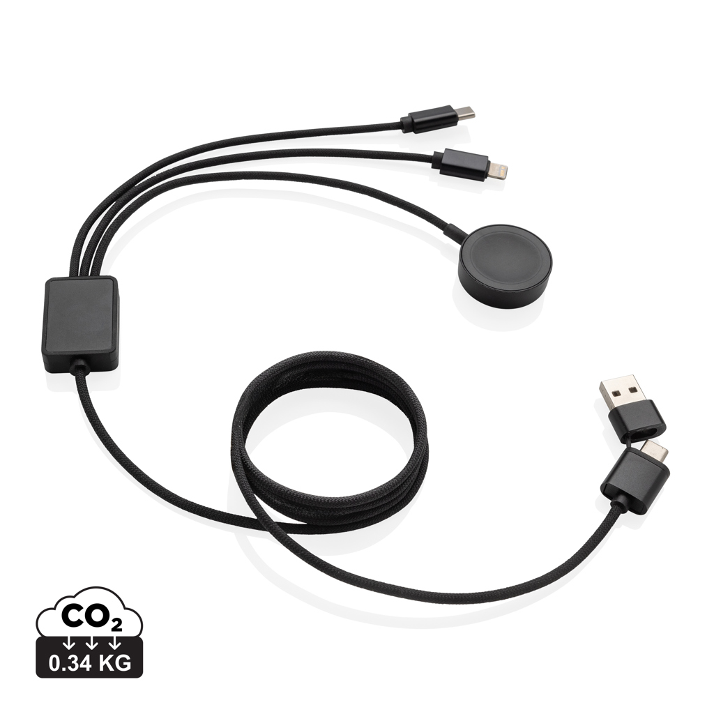 RCS-zertifiziertes 6-in-1 rPET-Ladekabel mit Uhrenlader grau RCS-zertifiziertes 6-in-1 rPET-Ladekabel mit Uhrenlader grau