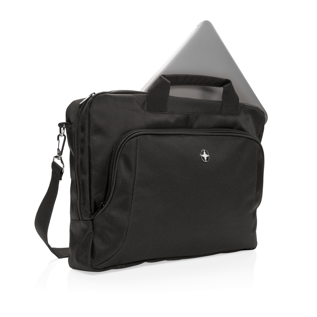 Swiss Peak Deluxe Laptop-Tasche 15,6 Zoll aus 1680D-Polyester, schwarz, mit Logo veredelbar Swiss Peak Deluxe Laptop-Tasche 15,6 Zoll aus 1680D-Polyester, schwarz, mit Logo veredelbar