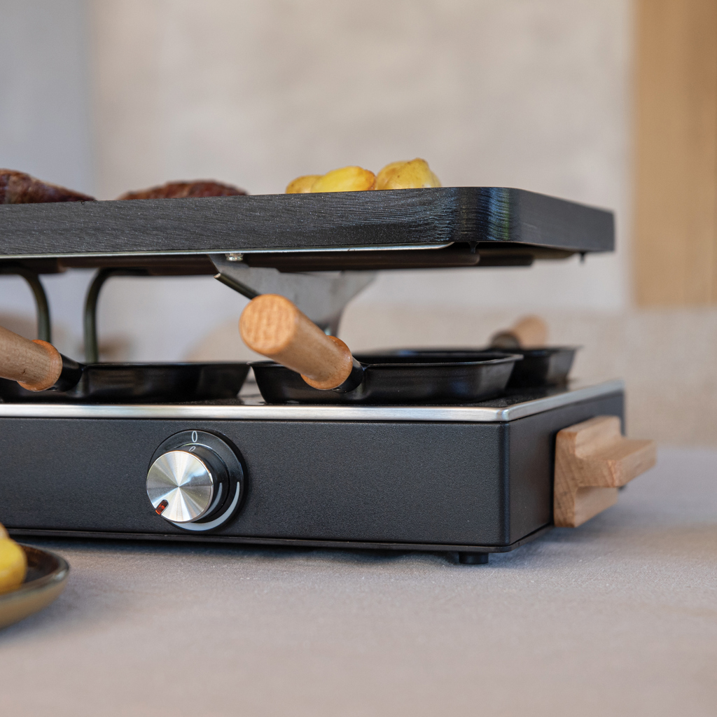 Boska Raclette Gourmet Party für 8 Personen – Edelstahl & Holz, mit Logo-Gravur