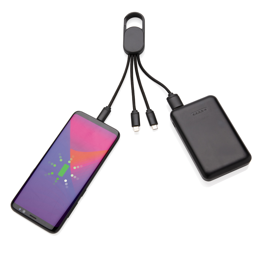 4-in-1 Ladekabel mit Karabiner-Clip — XD Collection (Werbeartikel mit Logo)