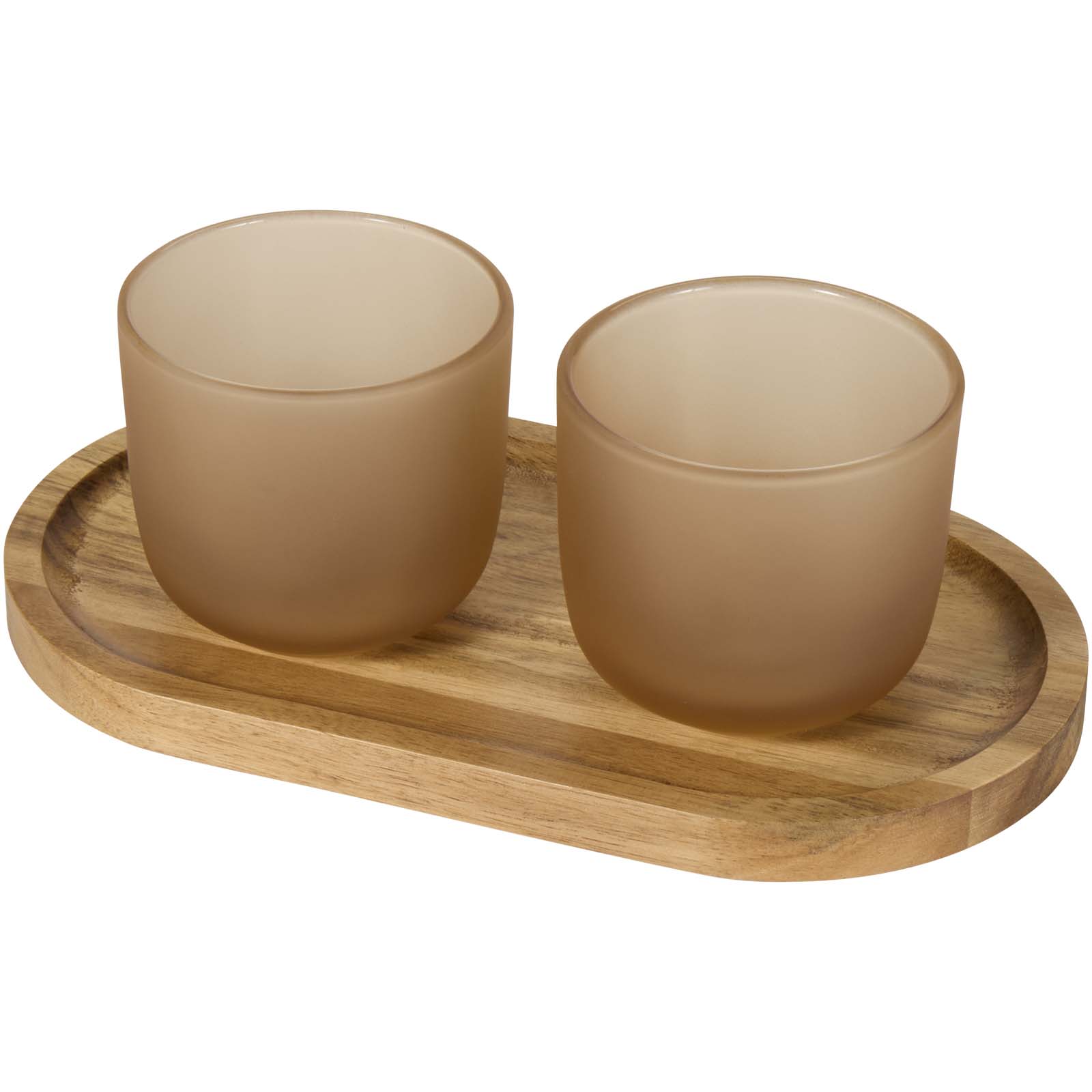 Male Set aus Holztablett und Glastassen, matt