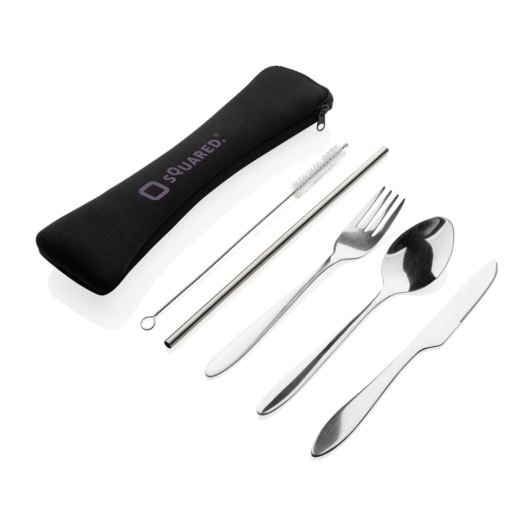 XD Collection 4-tlg. Besteckset aus Edelstahl mit Neoprentasche – bedruckbar