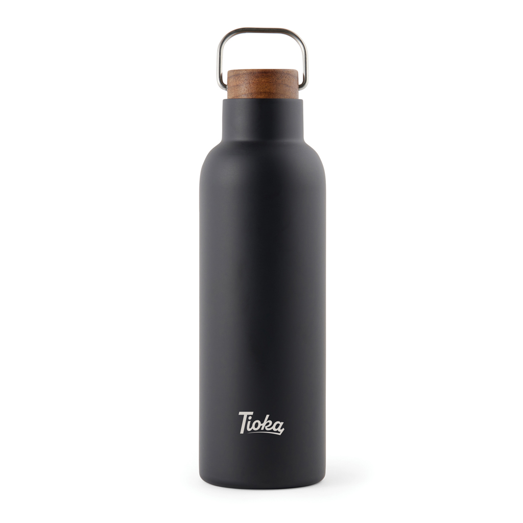 VINGA Ciro Vakuumflasche 800 ml aus 79 % recyceltem Edelstahl mit Akazienholz-Deckel