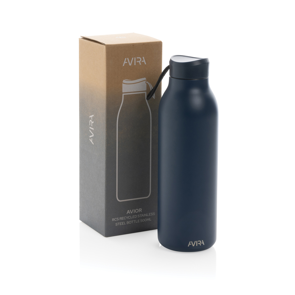 Avira Avior Vakuumflasche 500 ml aus recyceltem Edelstahl, bedruckbar mit Logo