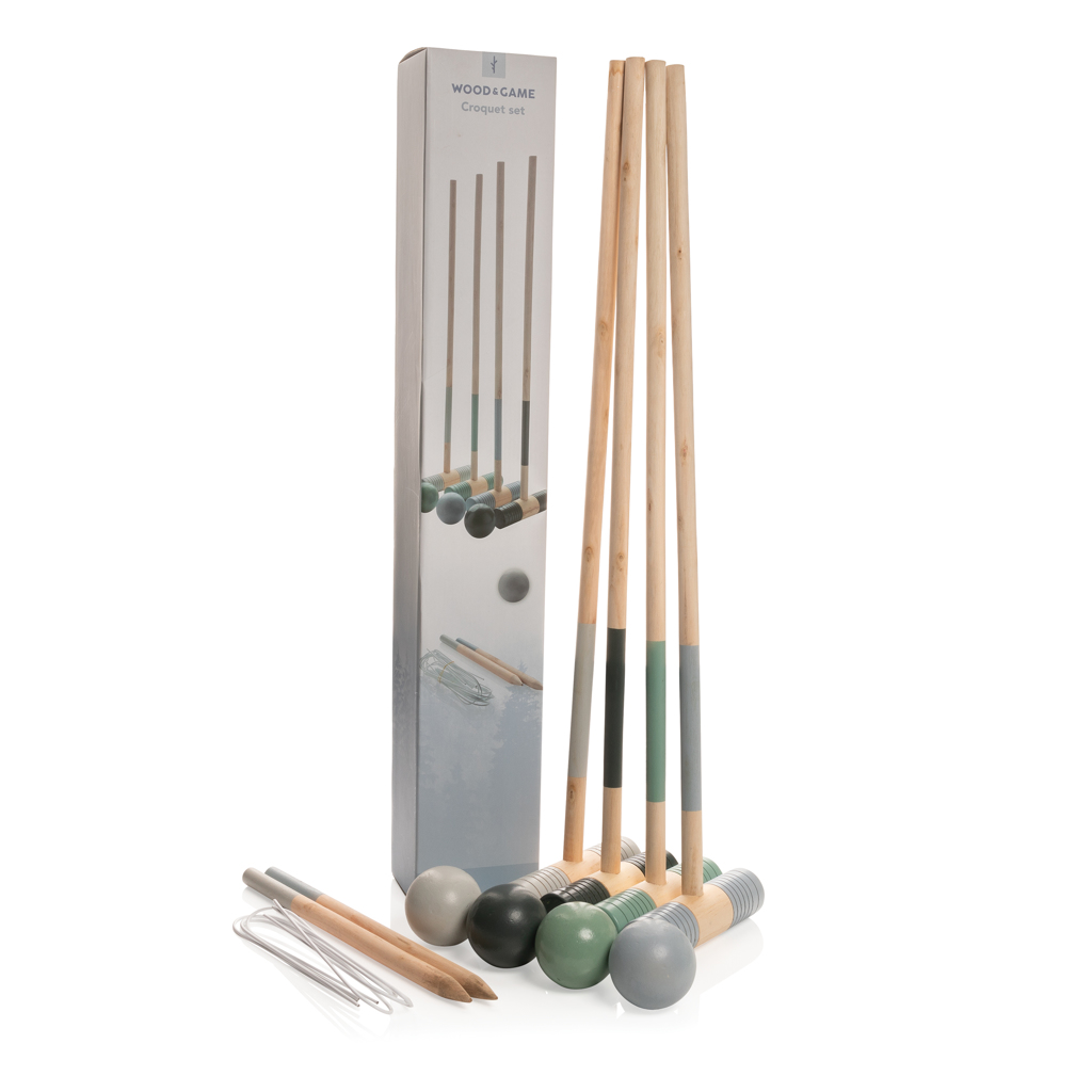 XD Collection Krocket-Set aus Holz für 4 Spieler mit Baumwollbeutel – bedruckbar