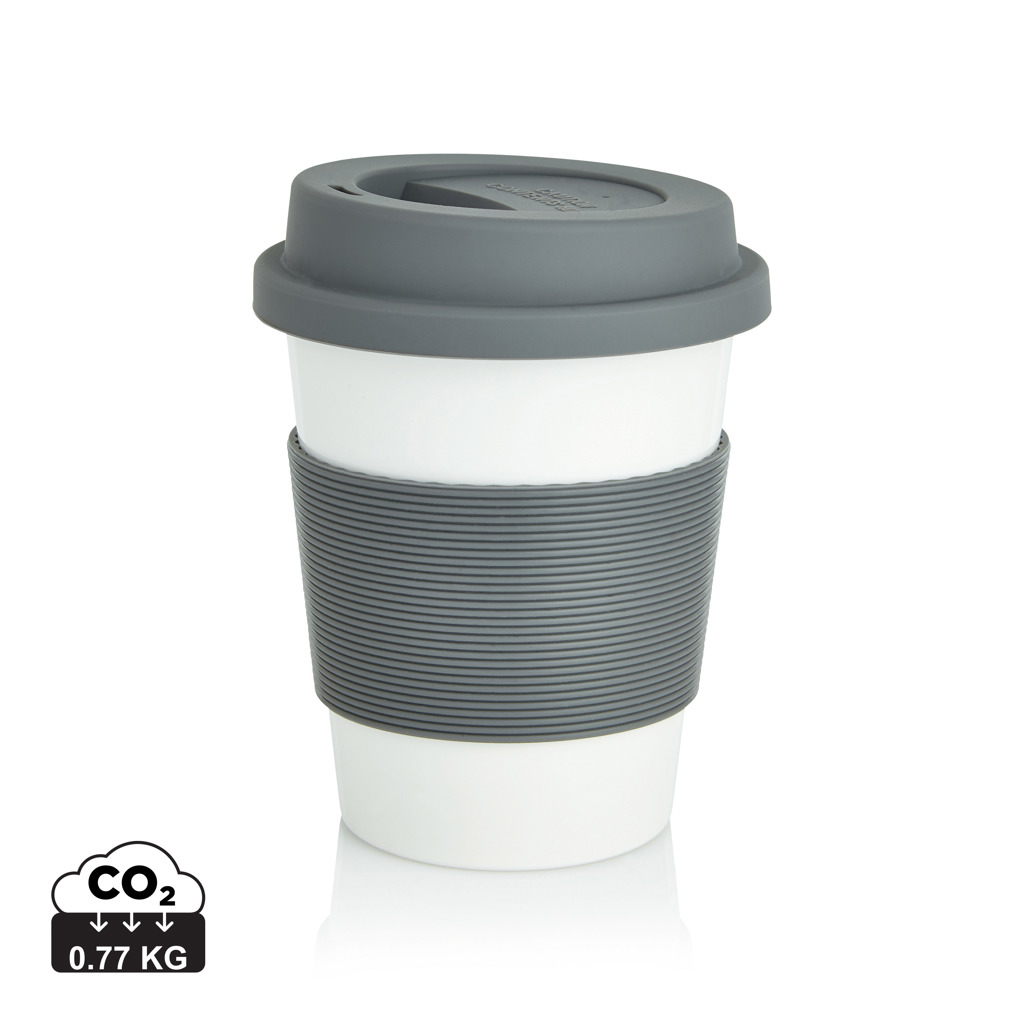 ECO PLA Kaffeebecher 350 ml mit Silikongriff – bedruckbar ECO PLA Kaffeebecher 350 ml mit Silikongriff – bedruckbar