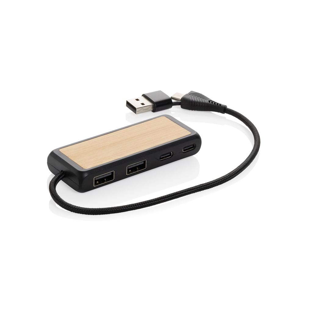 Link USB Hub Bambus & RCS Kunststoff – Vielseitiger Event-Begleiter mit Logo