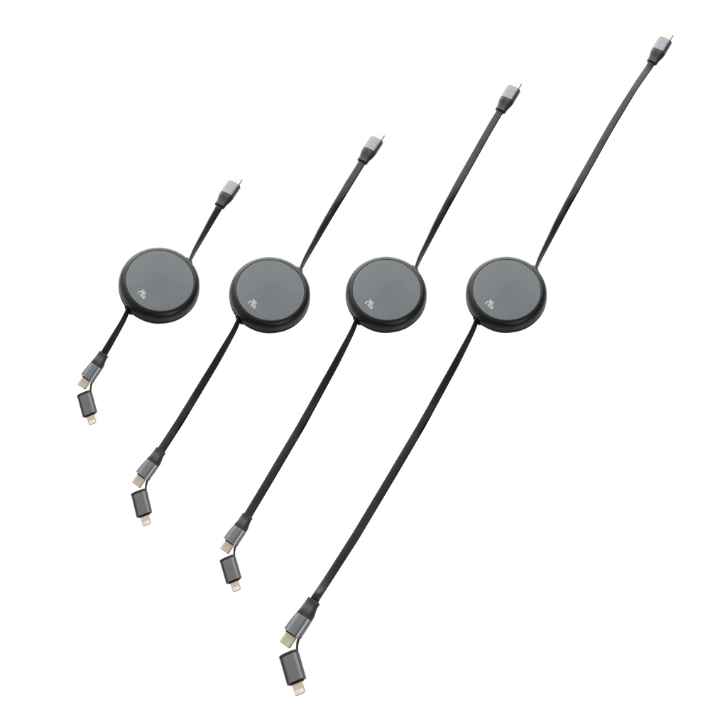 Terra 240W 2-in-1 Ladekabel ausziehbar aus RCS-recyceltem Aluminium mit Logo bedrucken Terra 240W 2-in-1 Ladekabel ausziehbar aus RCS-recyceltem Aluminium mit Logo bedrucken