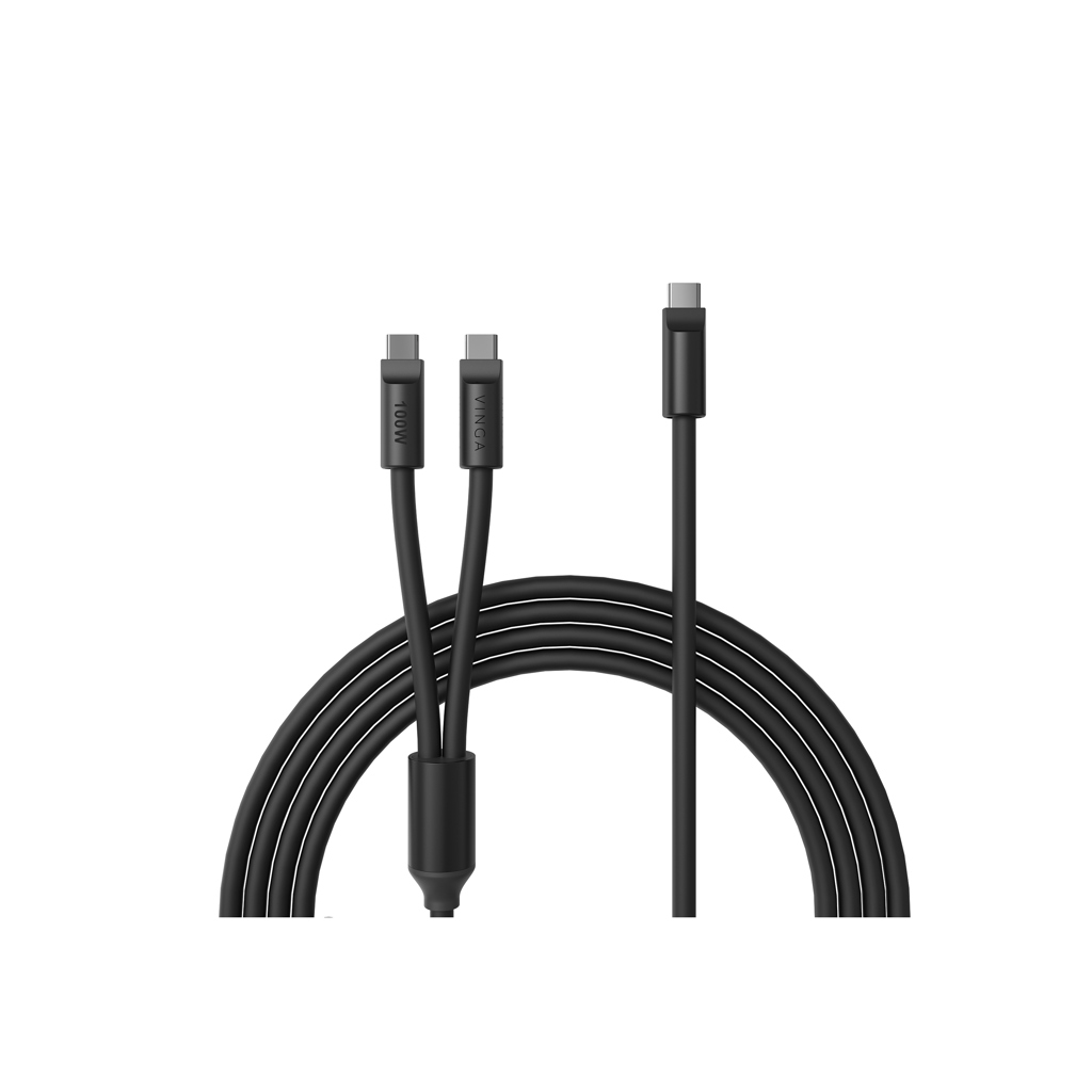 VINGA Baltimore Silikon-Multiladekabel USB-C auf 2x USB-C, 100 W, 120 cm