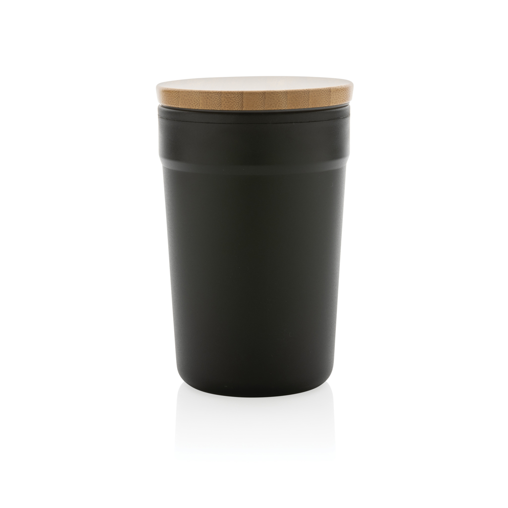 Becher PURE, weiß – Elegantes Event-Geschenk mit Bambusdeckel