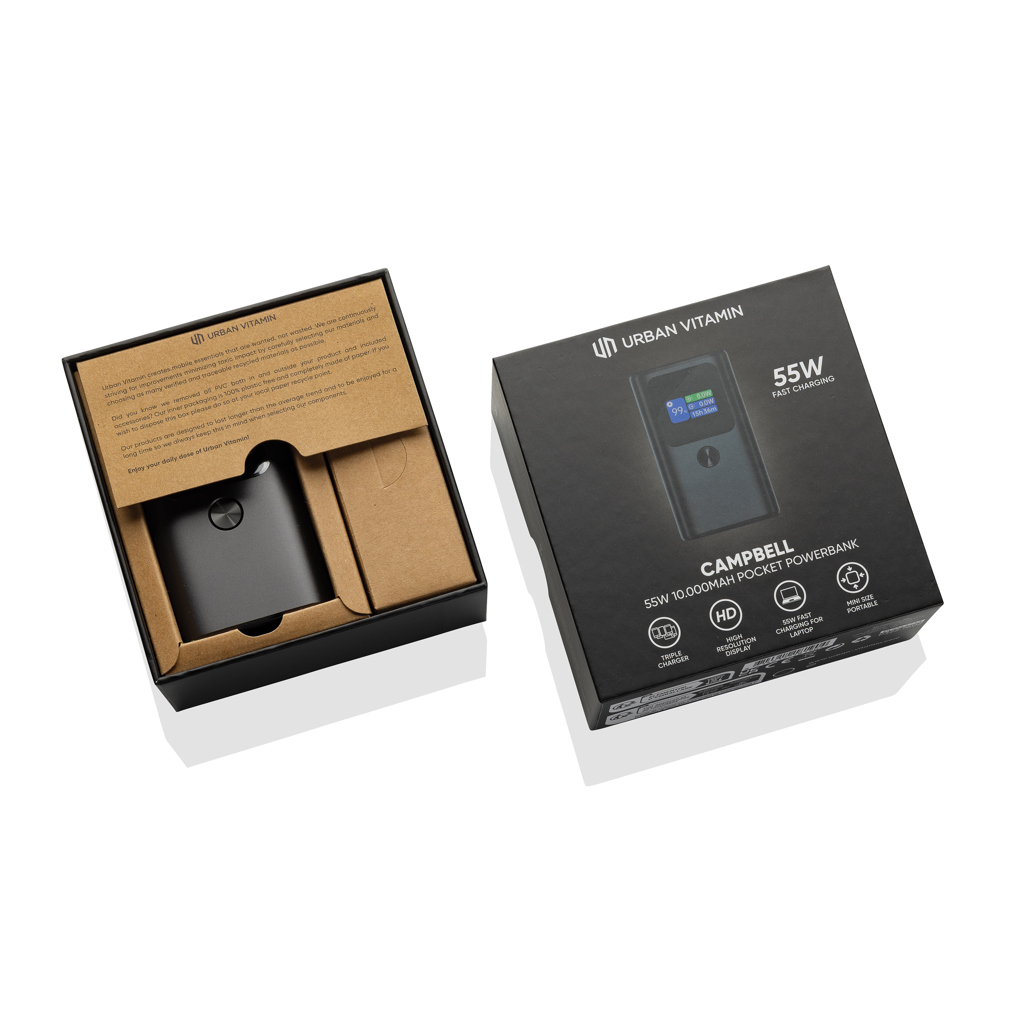 Urban Vitamin Campbell 55W Pocket-Powerbank 10.000 mAh mit TFT-Display