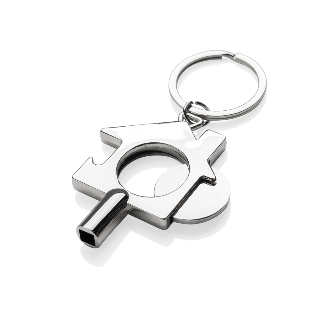 XD Collection 3-in-1 Schlüsselring aus recycelter Zinklegierung mit Lasergravur