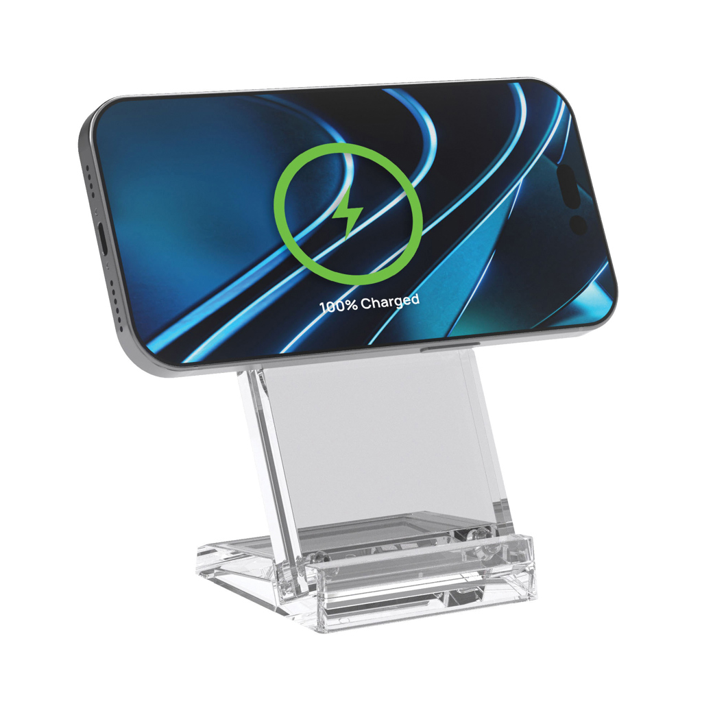XD Collection Magcharge 15W magnetischer Wireless-Charger-Stand aus Acryl, bedruckbar mit Logo XD Collection Magcharge 15W magnetischer Wireless-Charger-Stand aus Acryl, bedruckbar mit Logo