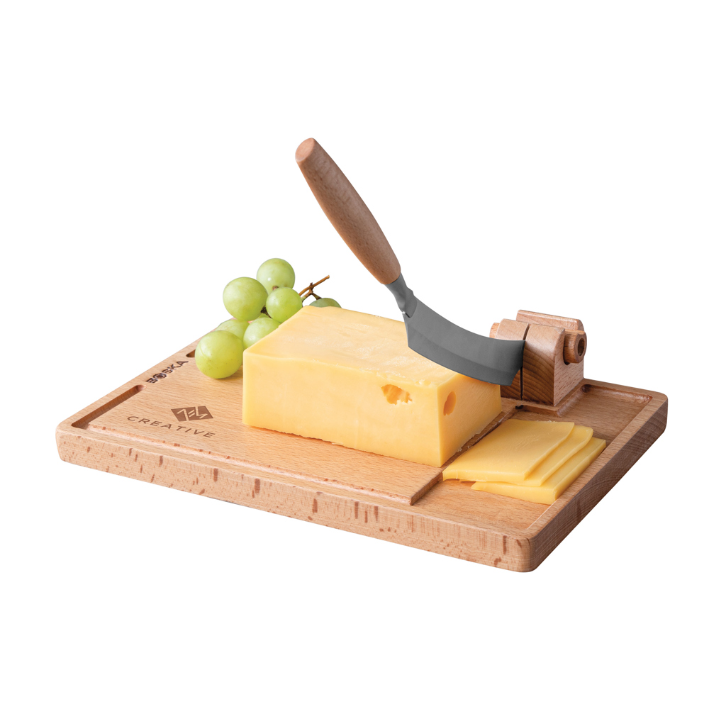Boska Käseschneider Lumberjack Amigo – Holzbrett mit Edelstahlmesser, mit Gravur