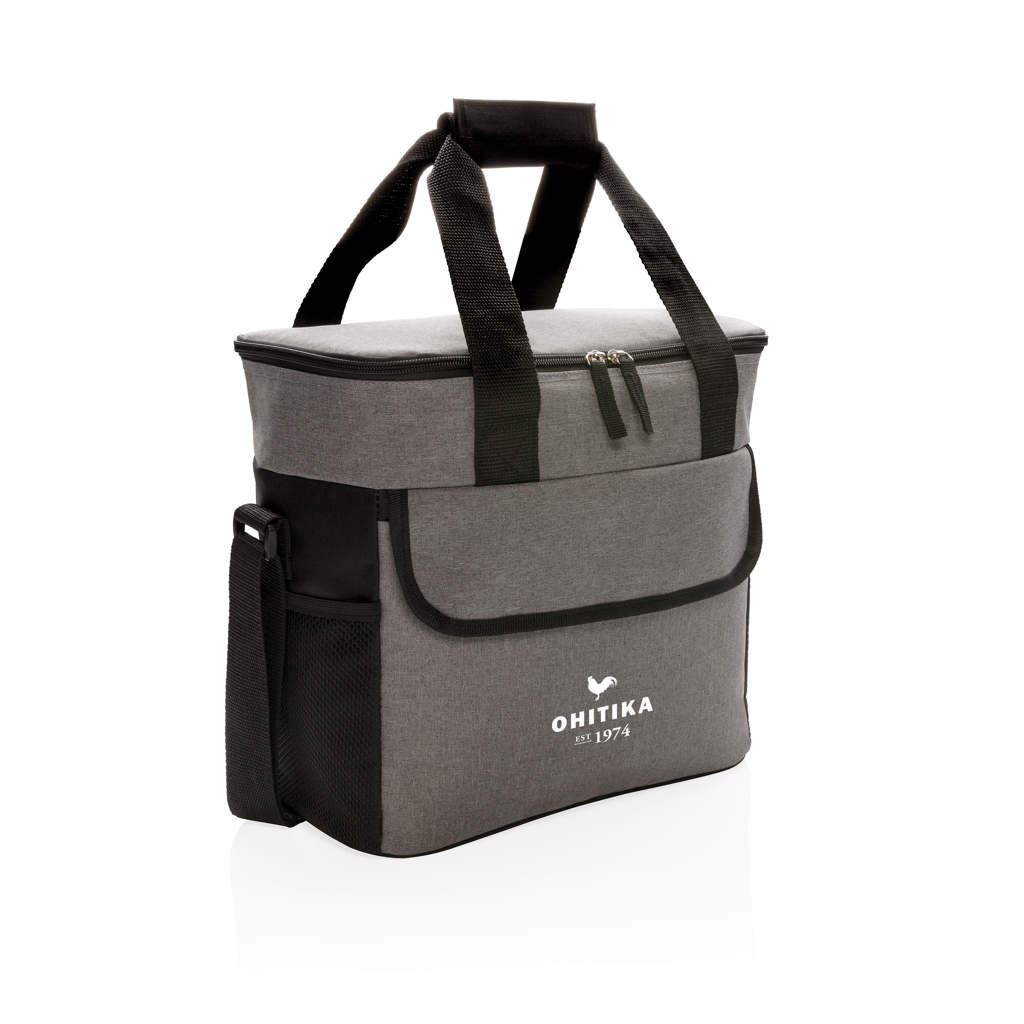 XD Collection Große Kühltasche 600D Polyester für 20 Dosen, grau, mit Logo bedruckbar