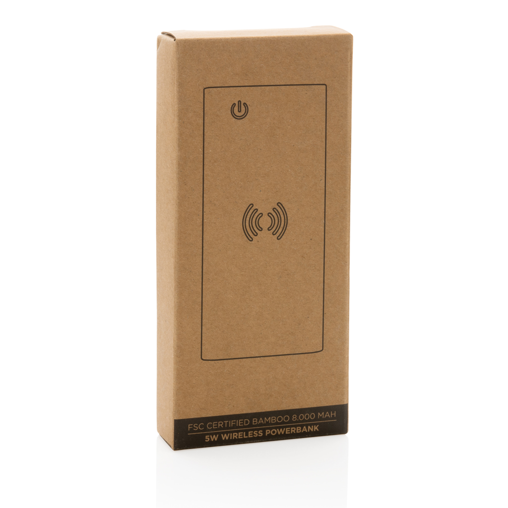 Bambus-Powerbank 8000mAh mit Wireless Charging – Stilvolles Eventgeschenk mit Logo