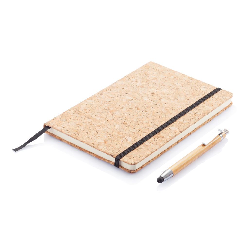 XD Collection Kork-Notizbuch A5 mit Bambus-Stift und Stylus, FSC-Mix