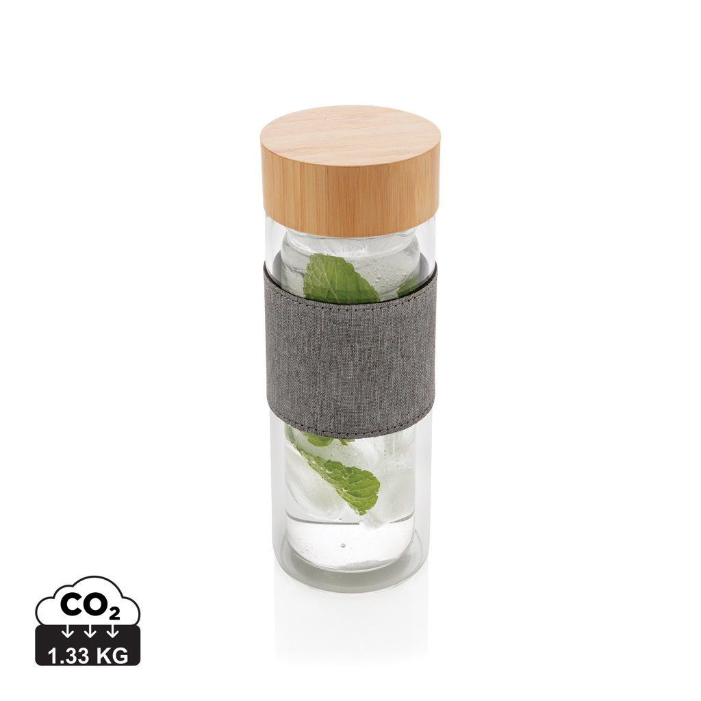 Borosilikatglasflasche Bambusdeckel doppelwandig transparent