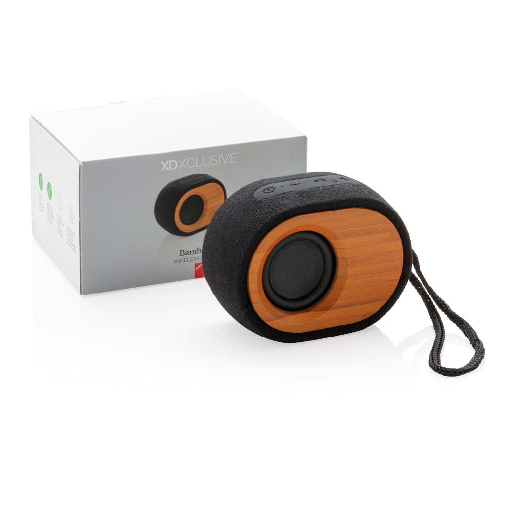 Recyceltes PET & Bambus Bluetooth Lautsprecher – schwarz Recyceltes PET & Bambus Bluetooth Lautsprecher – schwarz
