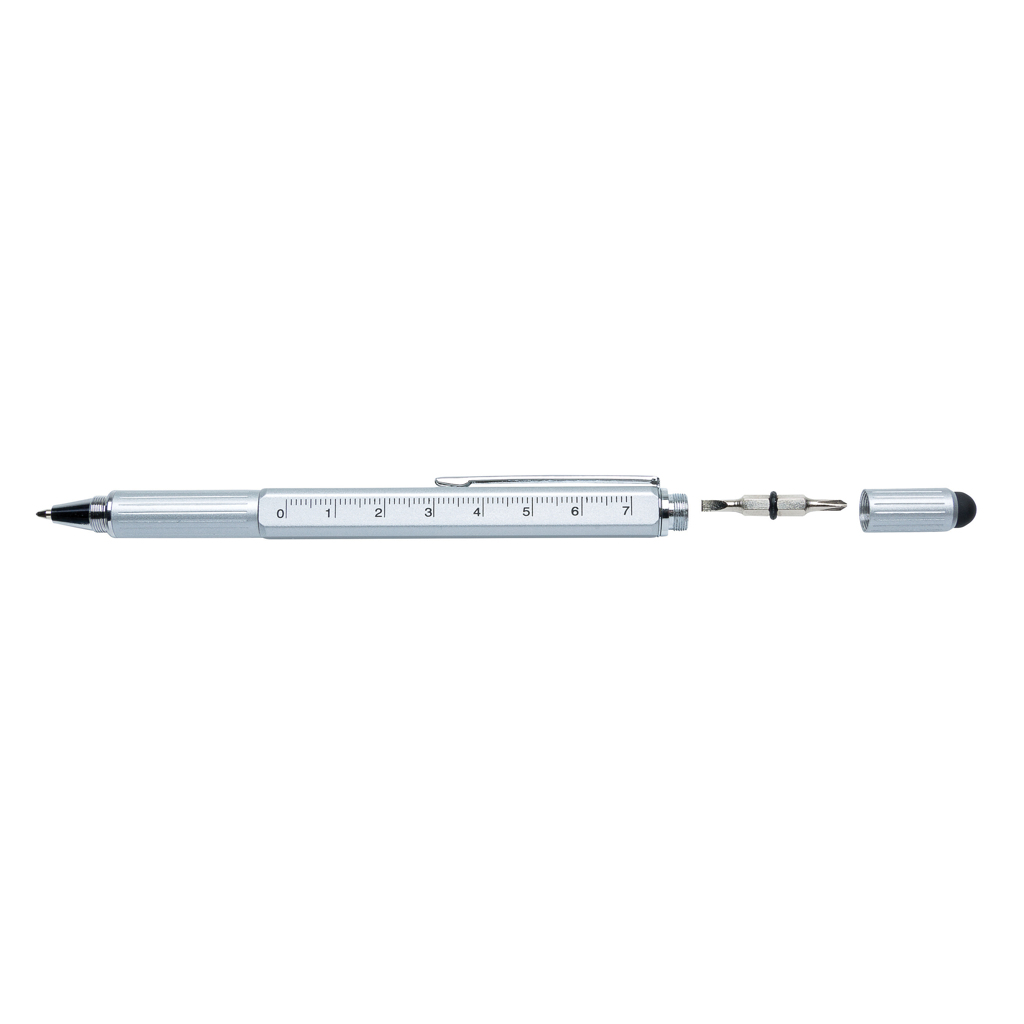 XD Collection 5-in-1 Aluminium Tool-Stift mit Wasserwaage, Skala, Schraubendreher und Stylus
