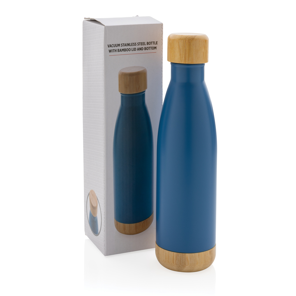 XD Collection Vakuum-Edelstahlflasche 520 ml mit Bambus-Deckel und -Boden XD Collection Vakuum-Edelstahlflasche 520 ml mit Bambus-Deckel und -Boden