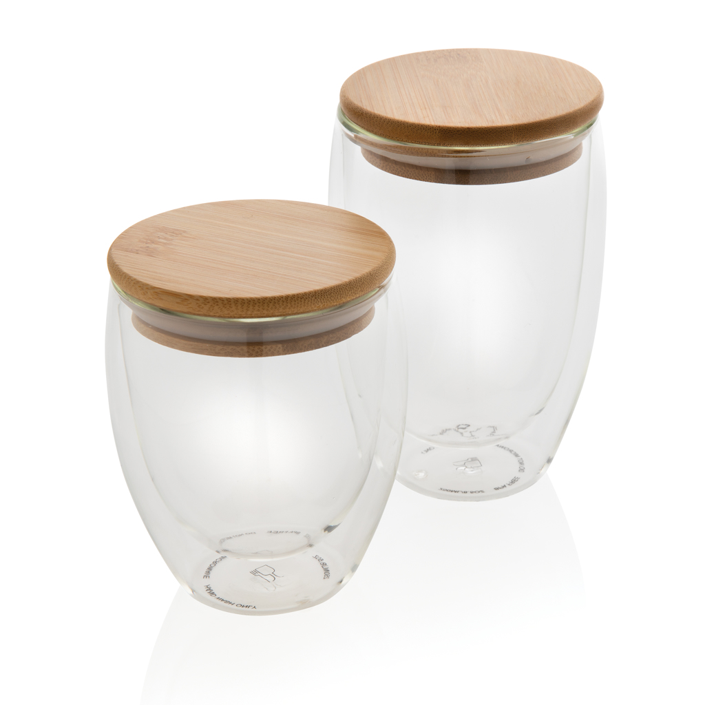 XD Collection Borosilikatglas-Set 350 ml mit Bambusdeckel, bedruckbar