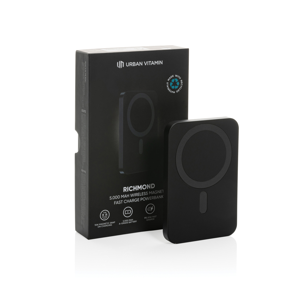 Urban Vitamin Richmond 5000mAh Magnetische Wireless-Powerbank aus RCS-Recyclingmaterial Urban Vitamin Richmond 5000mAh Magnetische Wireless-Powerbank aus RCS-Recyclingmaterial