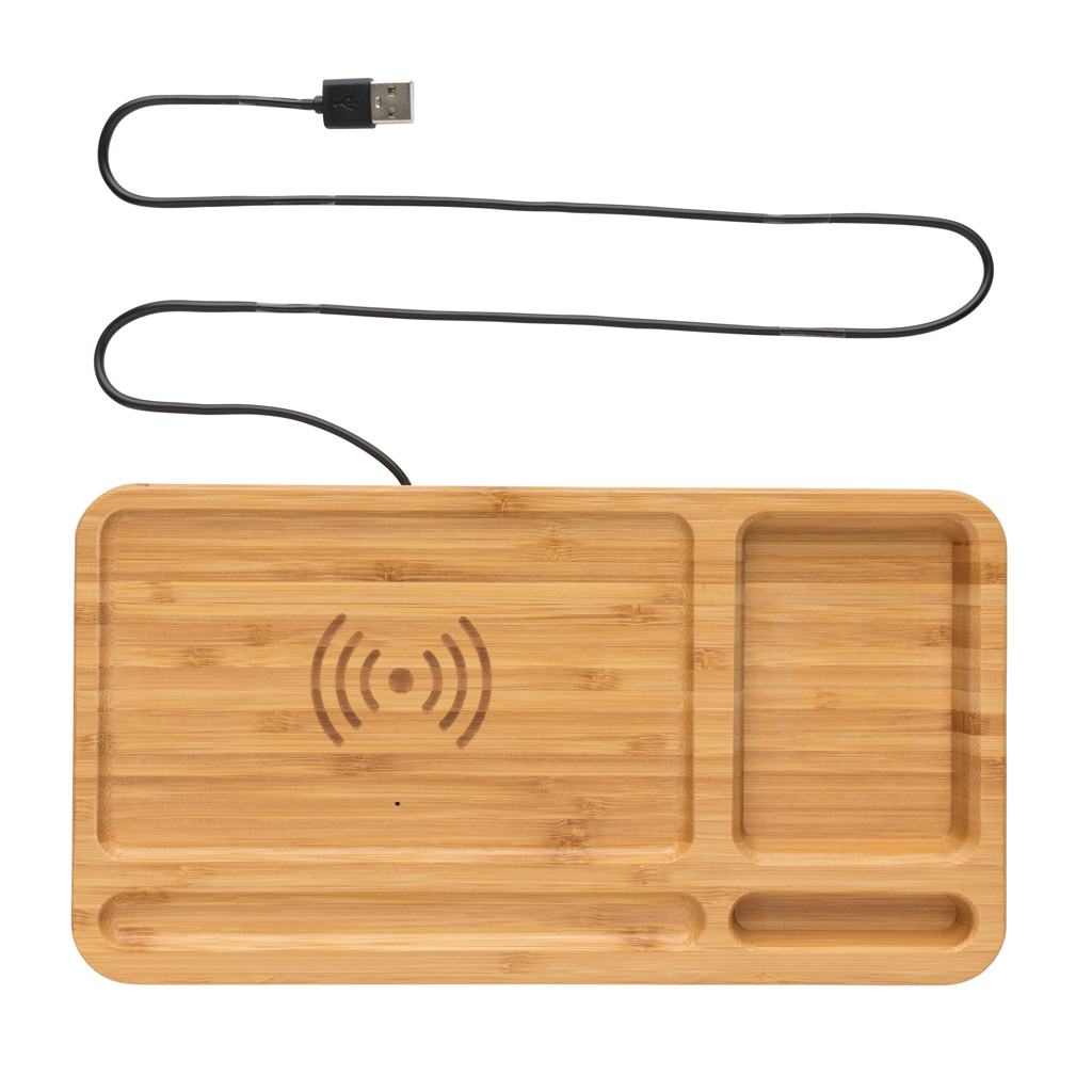 Bambus Schreibtisch-Organizer mit QI 5W Ladefläche – braun Bambus Schreibtisch-Organizer mit QI 5W Ladefläche – braun