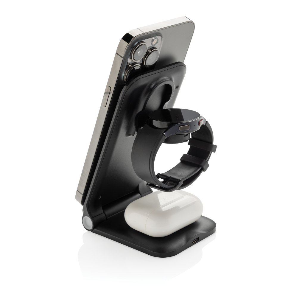 Powerpal 3-in-1 Wireless Charger 15 W aus RCS-recyceltem ABS, individualisierbar