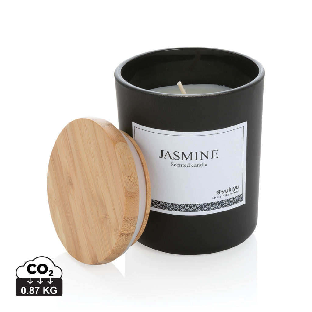 Ukiyo Deluxe Duftkerze mit Bambusdeckel, Jasmin im Glas
