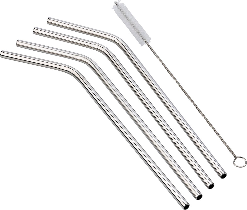 Edelstahl Strohhalme Set Rudy – 4er Pack mit Reinigungsbürste, ideal für Events & Werbegeschenke