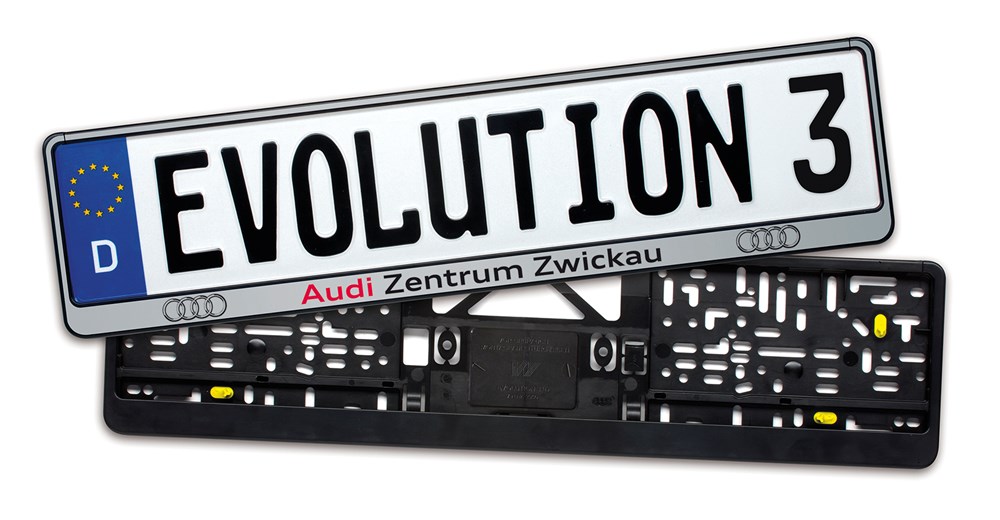 Evoluiton 3 Schwarz - Premium Kennzeichenhalter mit Logo-Option