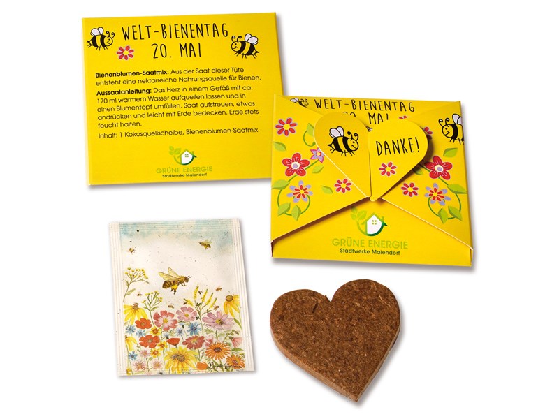 Herzliche Bienenblumen-Karte: Einzigartiges Give-away mit Logo